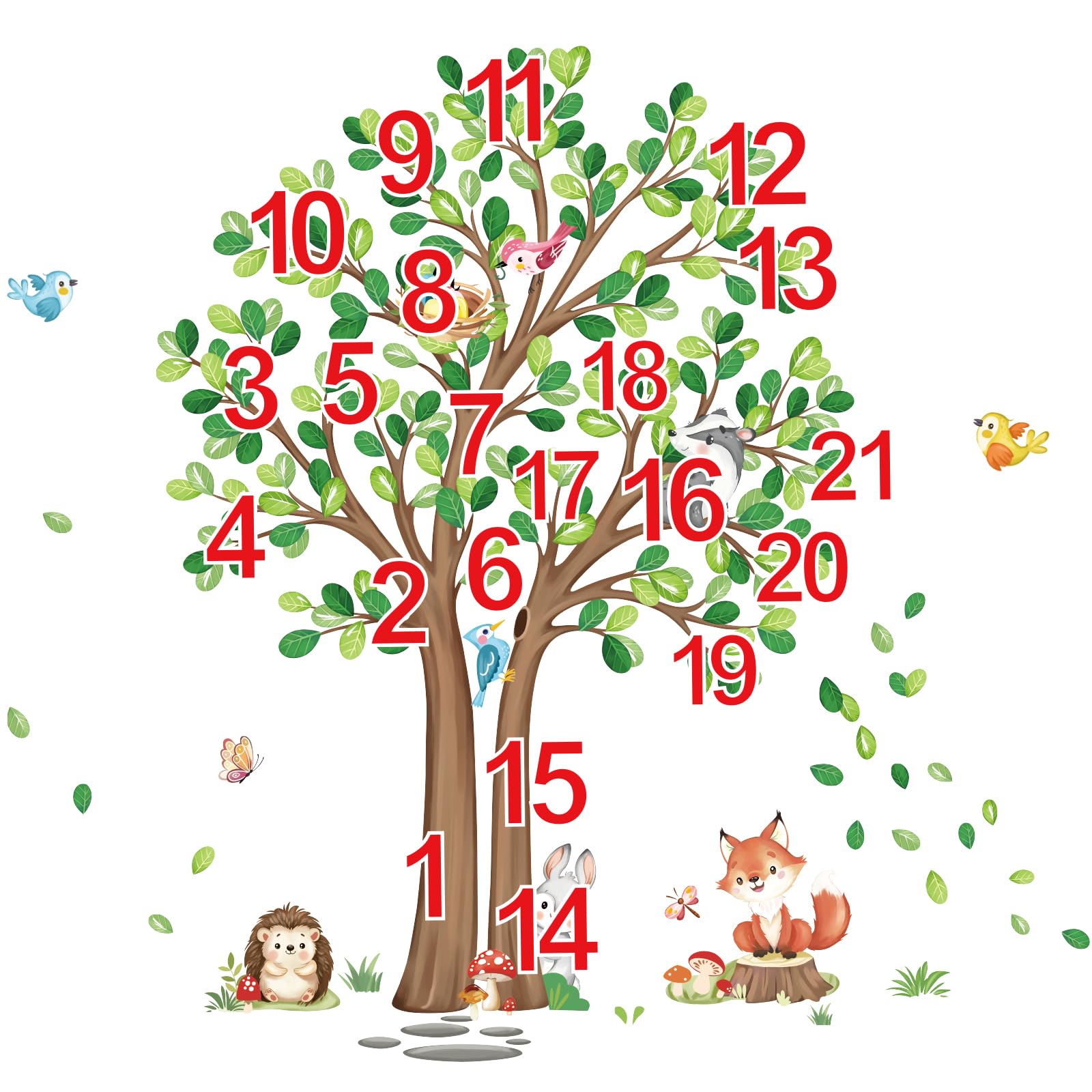 decalmile Woodland Animals Large Forest Tree Wall Decals Fox Rabbit Hedgehog Wall Stickers Baby Nursery Toddler Room Living Room Wall Decor