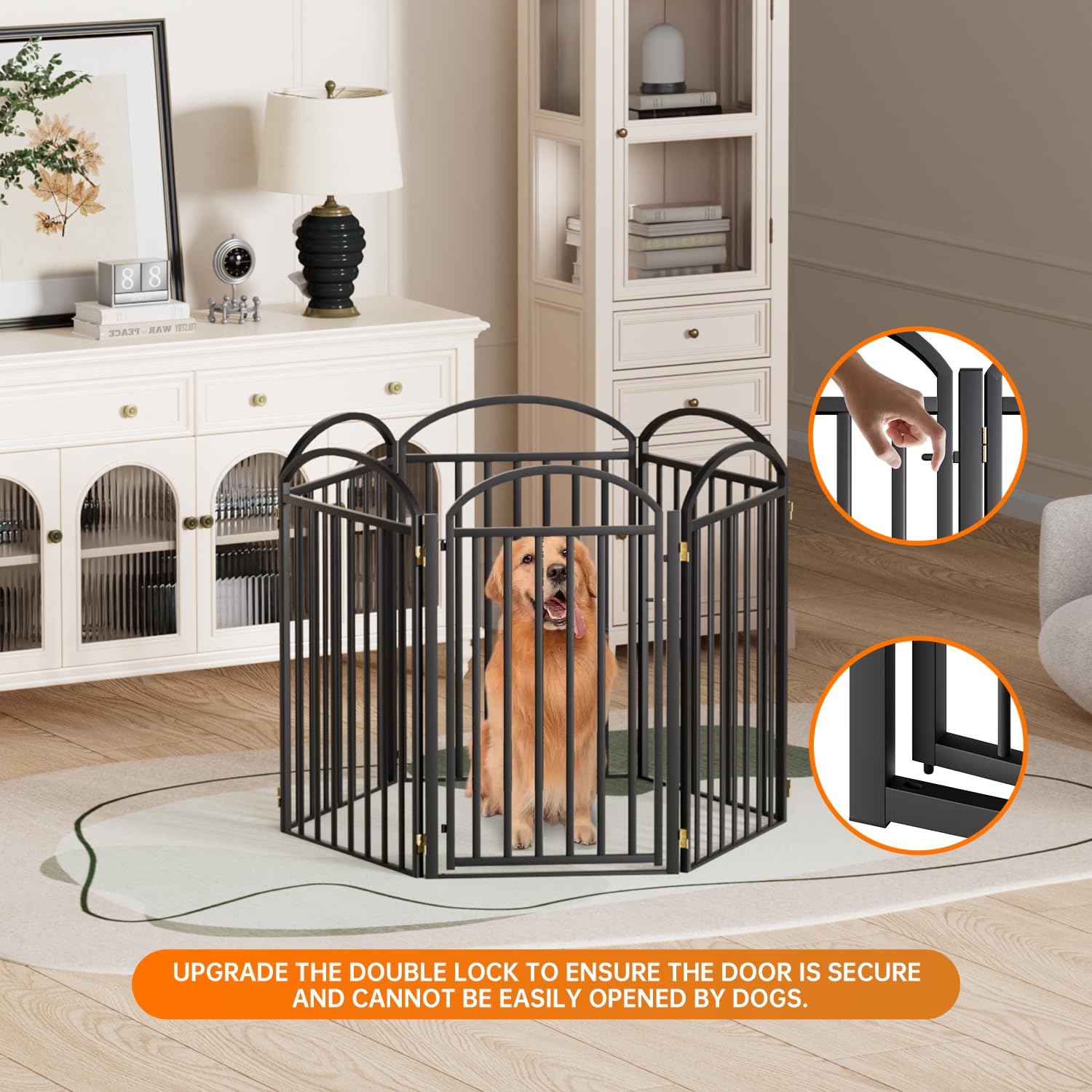 SNUOWU 6-Panel Freestanding Dog Gate with Door – 144-inch Wide, 36-inch Tall, Foldable Indoor/Outdoor