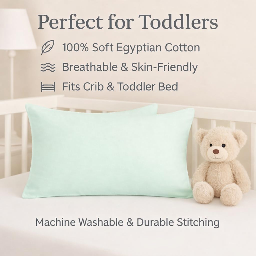 COTTON STICH Toddler Pillowcase Set – 600 Thread Count Cotton, Apple Green (2-Pack, 12x16 Envelope)