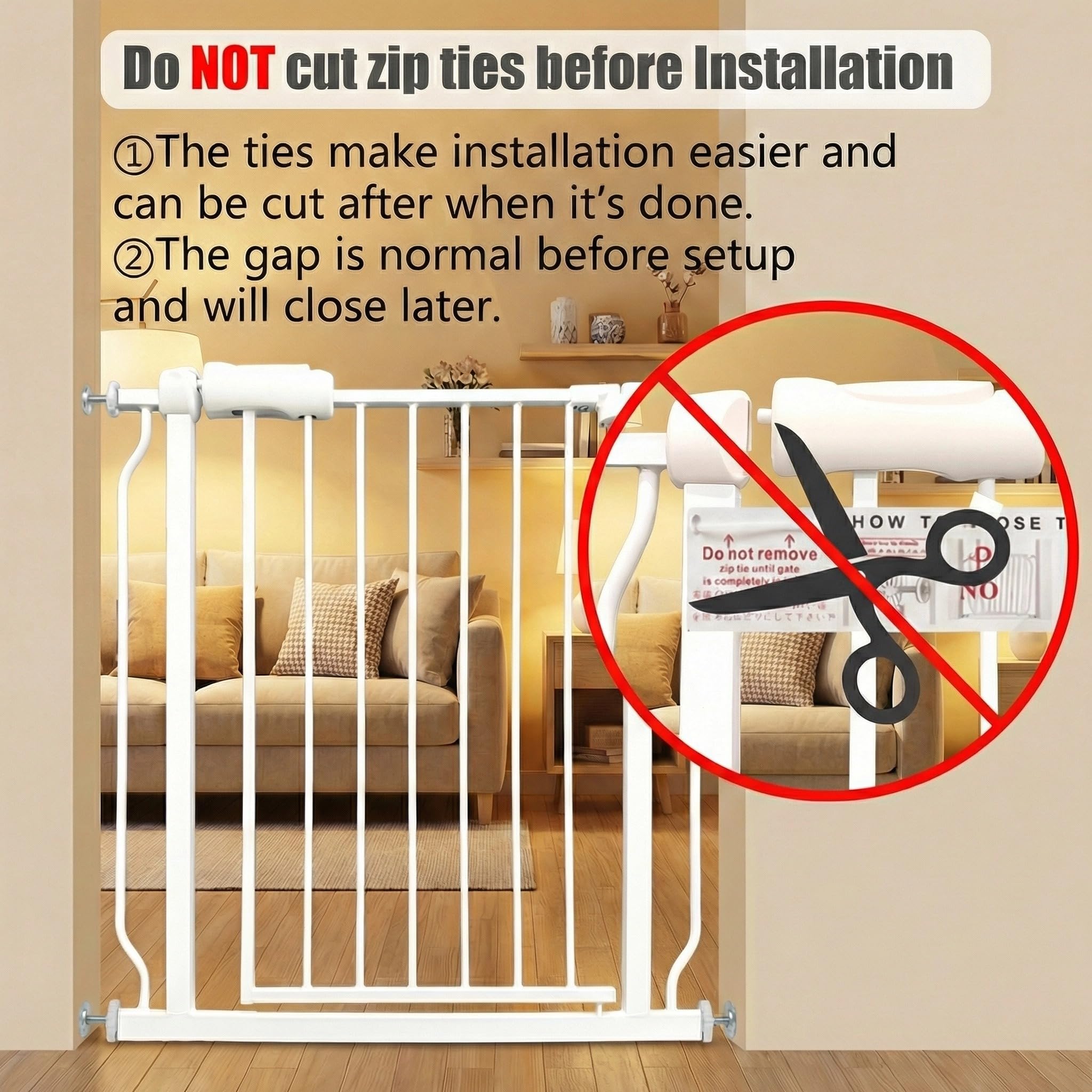 Thasamm Extra Wide Baby Gate — 43.3–48 in Tension Mounted, Walk-Through, White Metal