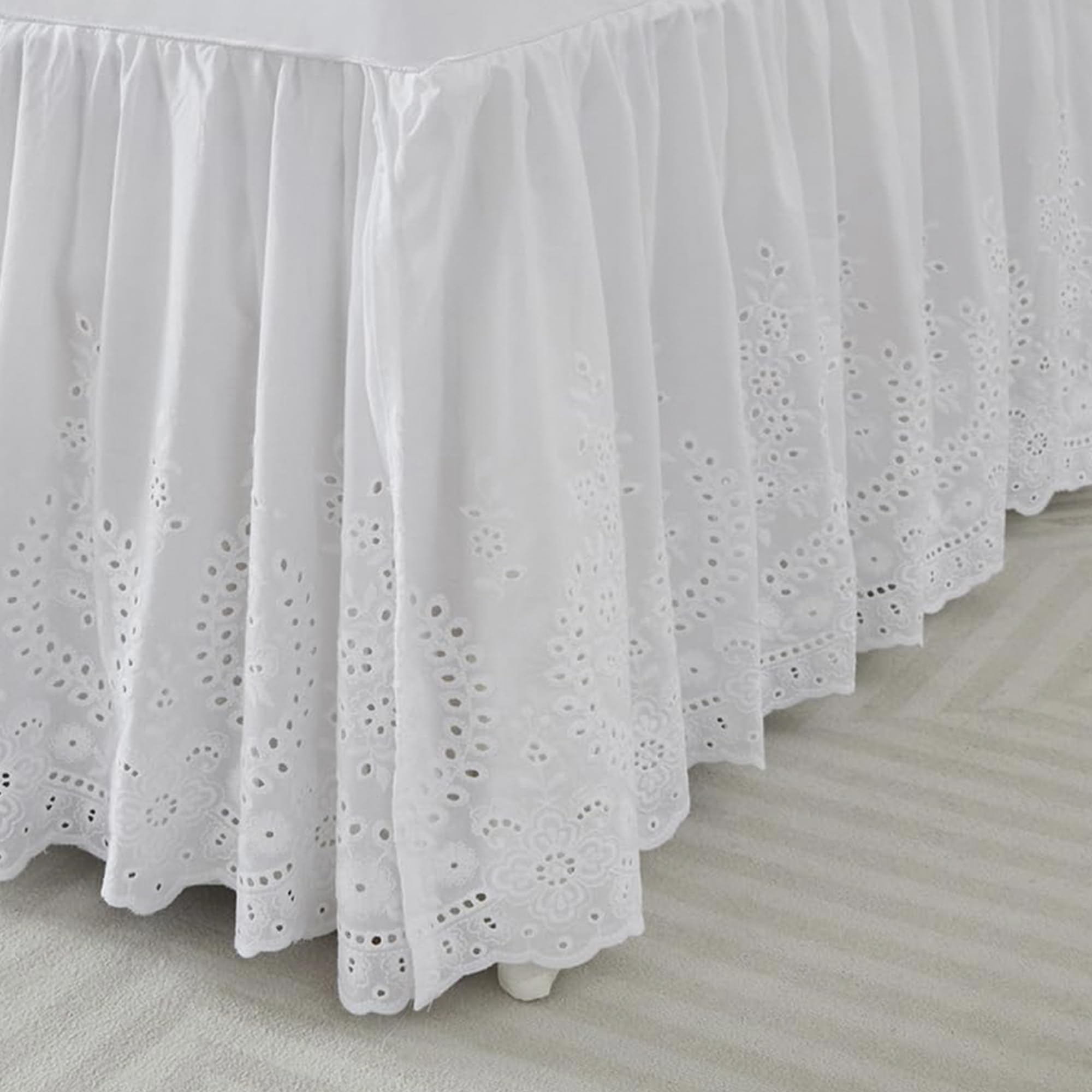 Brandream Scallop Edge Cotton Lace Crib Skirt, Baby Boy, Baby Girl, Gender Neutral Crib Skirt Toddler Bedskirt Dust Ruffle White Ruffled Eyelet Crib Bed Skirt Gathered Styling & Embroidered Details