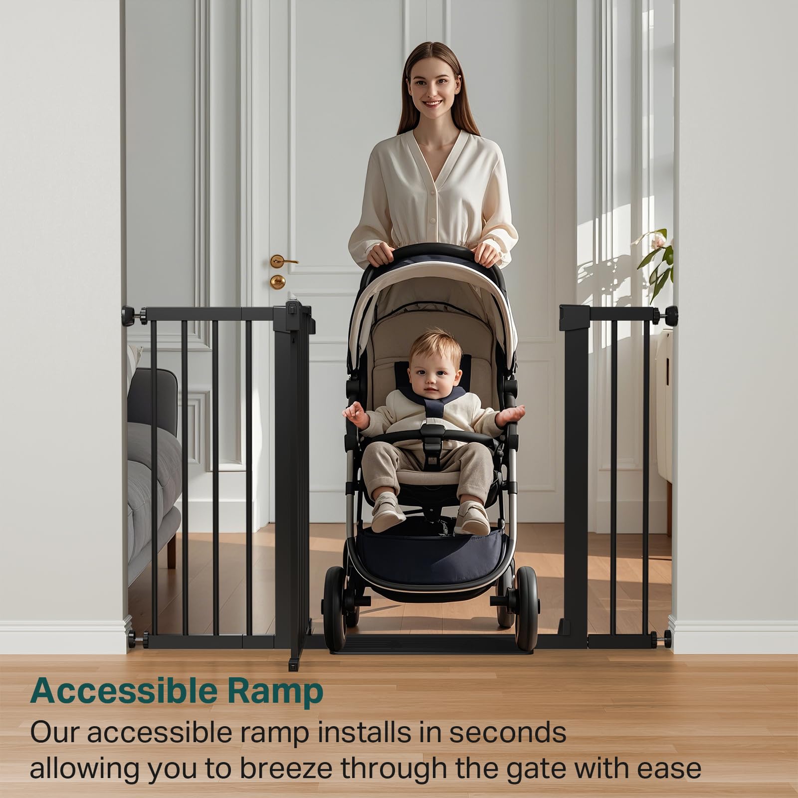 Cumbor 29.7-48 inch Baby Gate for Stairs - Auto-Close Walk-Through Door, Mom's Choice Award Winner