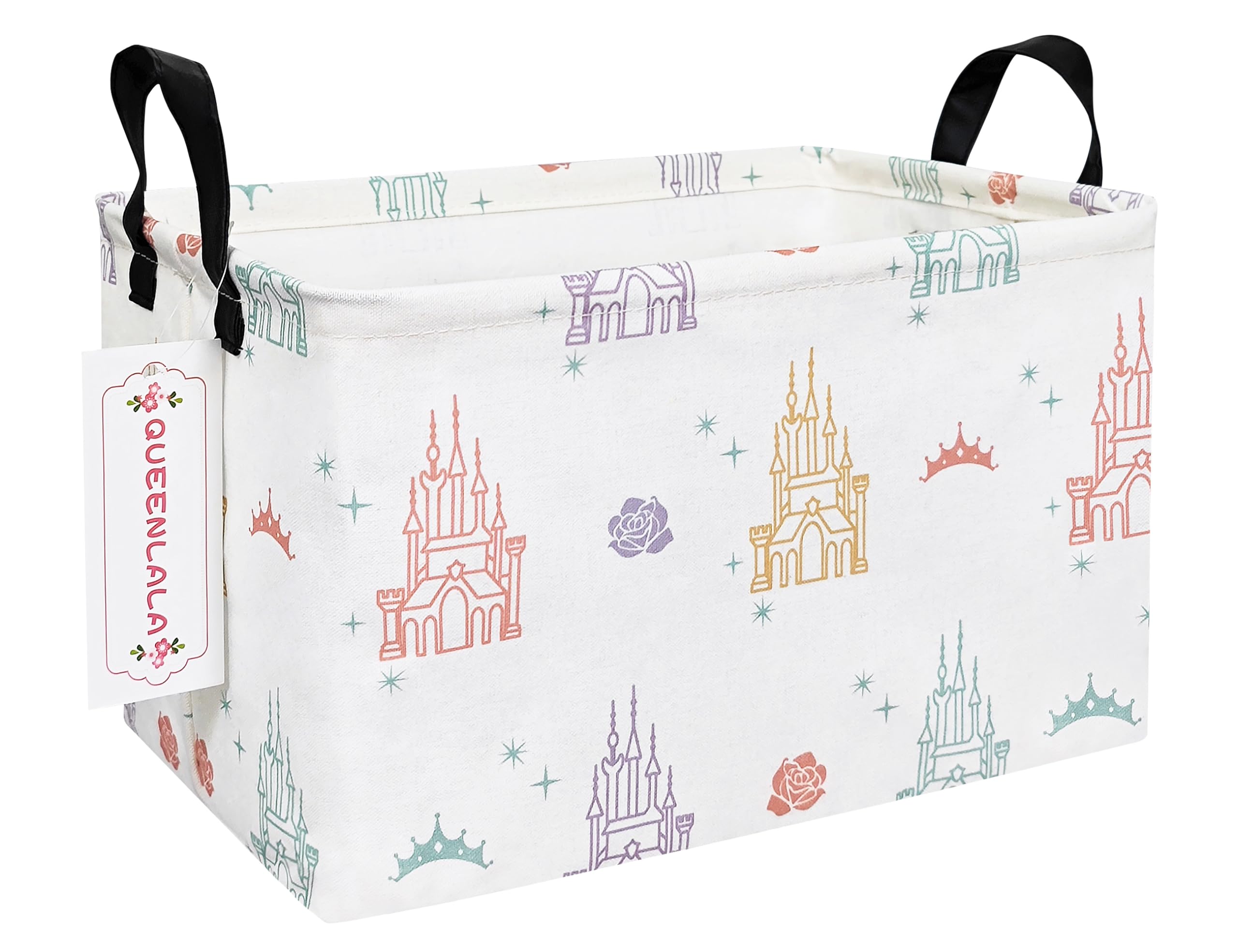 QUEENLALA Rectangular Laundry Hamper/Foldable Nursery Laundry Basket for Organizing/Storage Bin Baskets/Children Toy Office Bedroom/Toy Bin Closet Shelf Baskets（Rec-Rose Castle）
