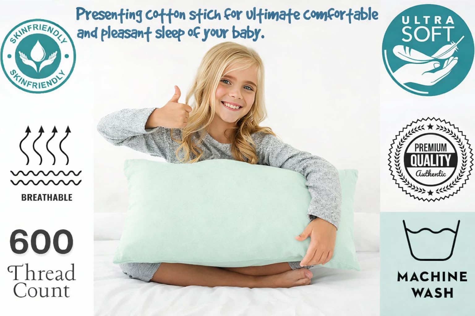 COTTON STICH Toddler Pillowcase Set – 600 Thread Count Cotton, Apple Green (2-Pack, 12x16 Envelope)