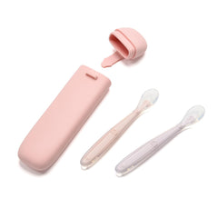 Imagination Junction silicone baby spoon pink, gentle on gums for feeding sessions