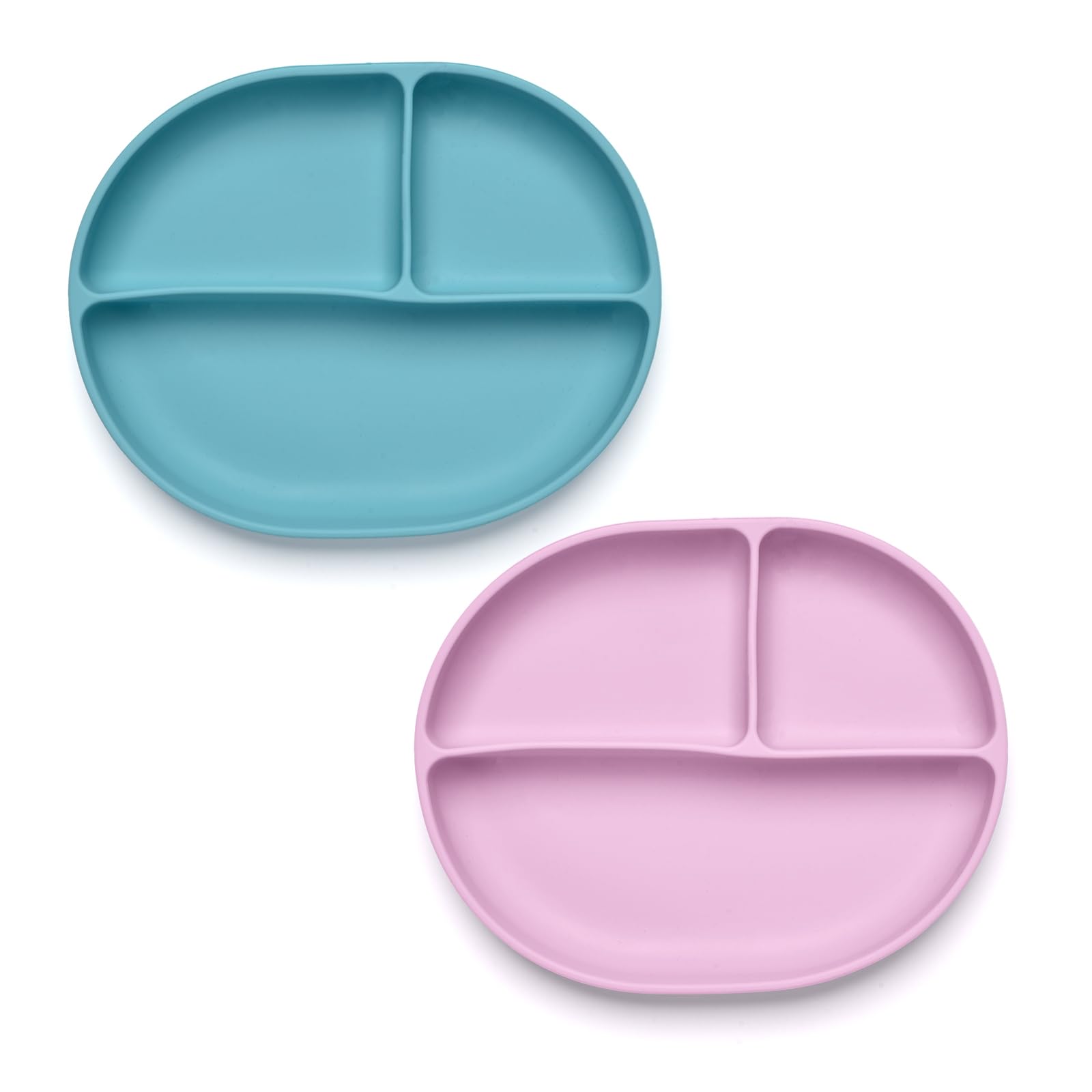 Imagination Junction blue silicone plate set front view with suction base keeps meals mess-free
