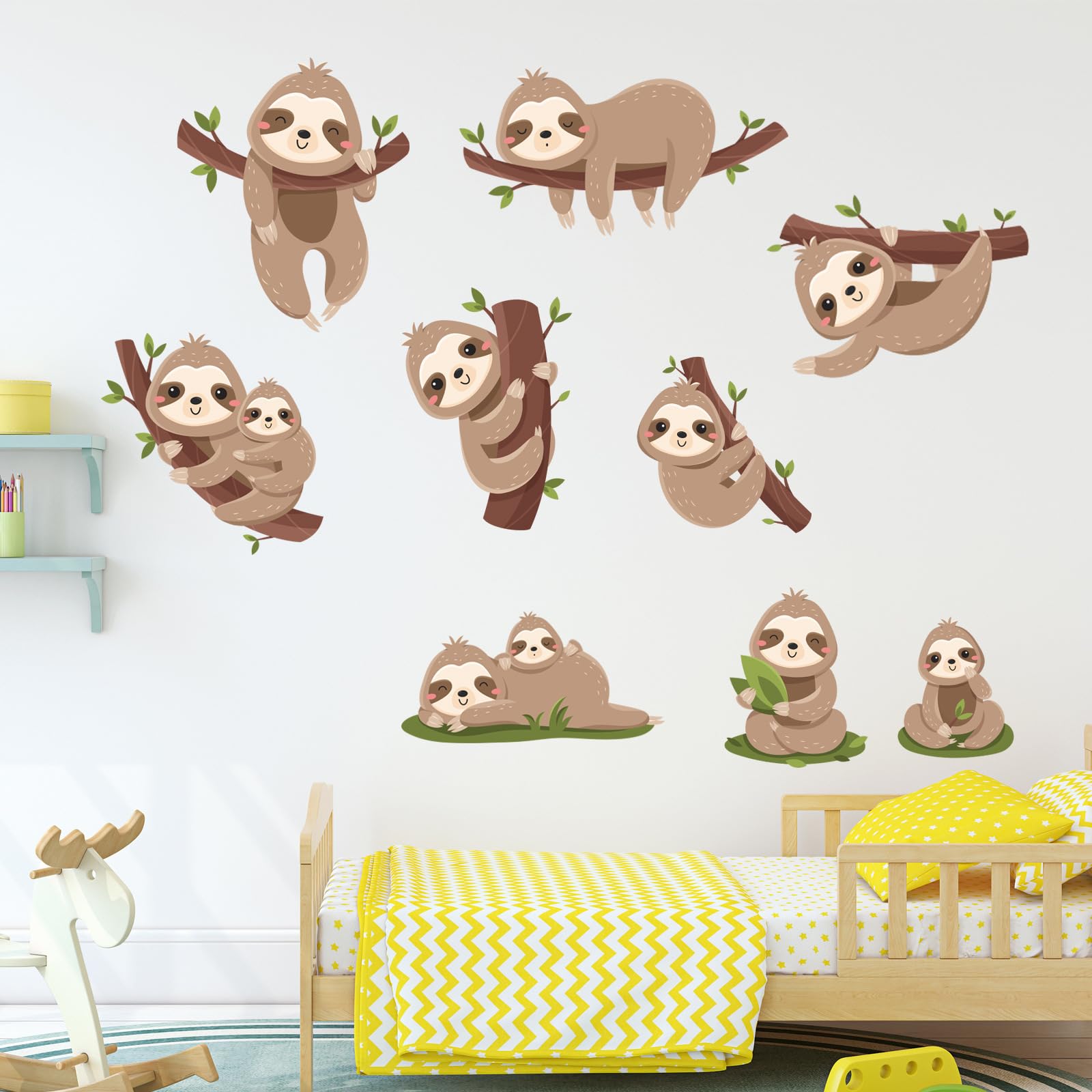 iMagitek cute sloth wall decal branch pose enhances playful decor and room whimsy