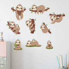 iMagitek sloth wall decal nursery playroom collection showcasing variety of poses