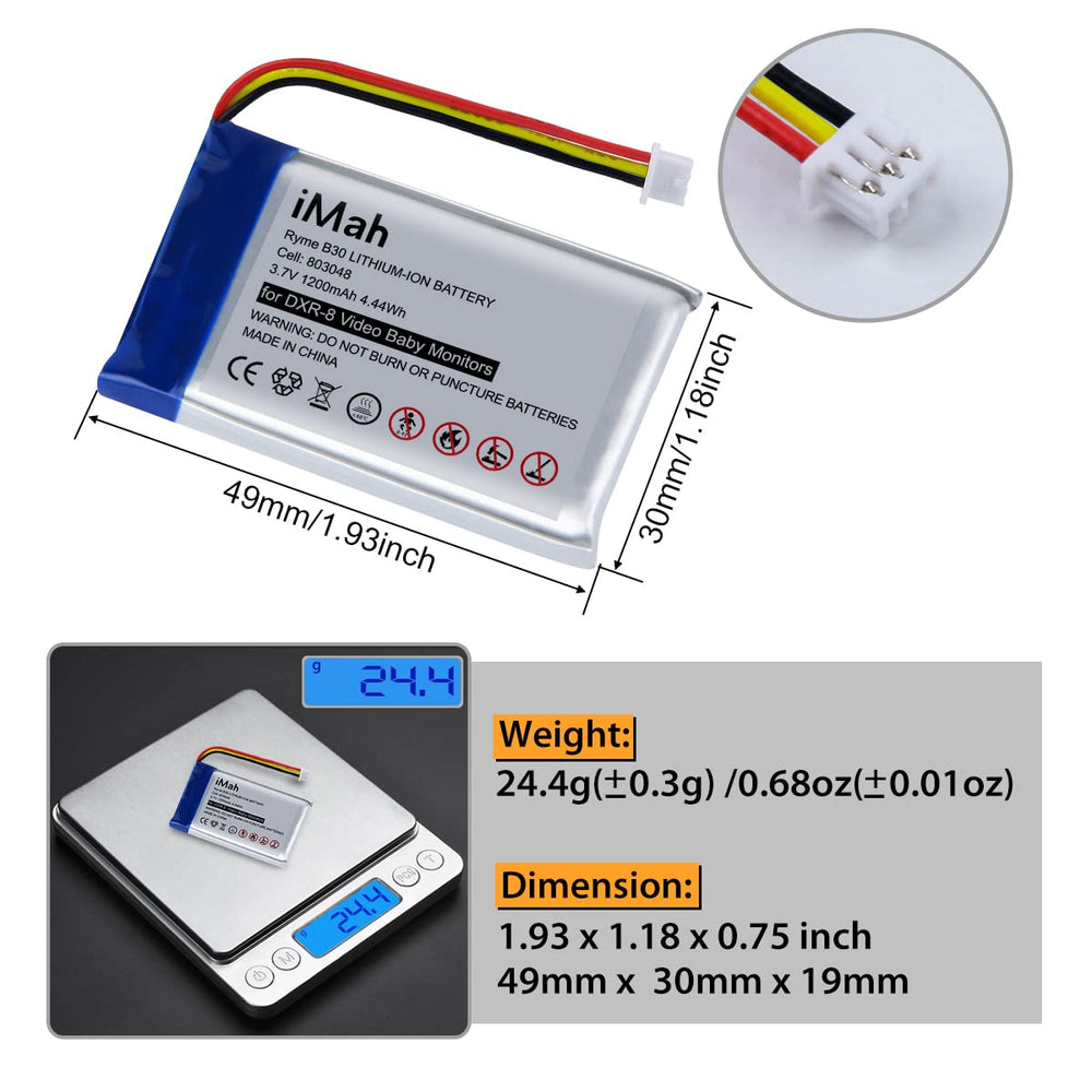 iMah 3.7V 1200mAh cell close-up showing a compact 803048 size