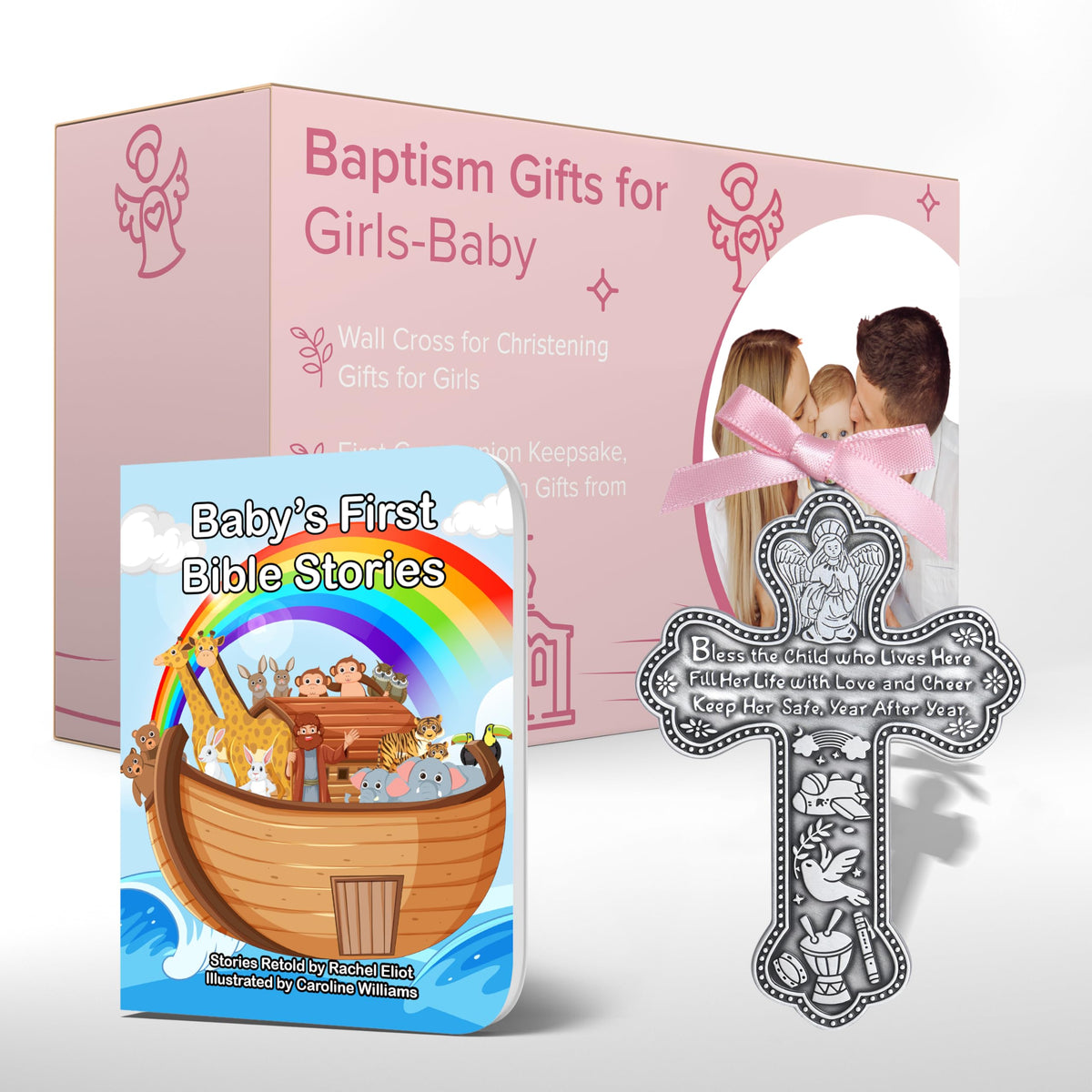 Imerance baby baptism cross in silver-tone, a timeless nursery keepsake.