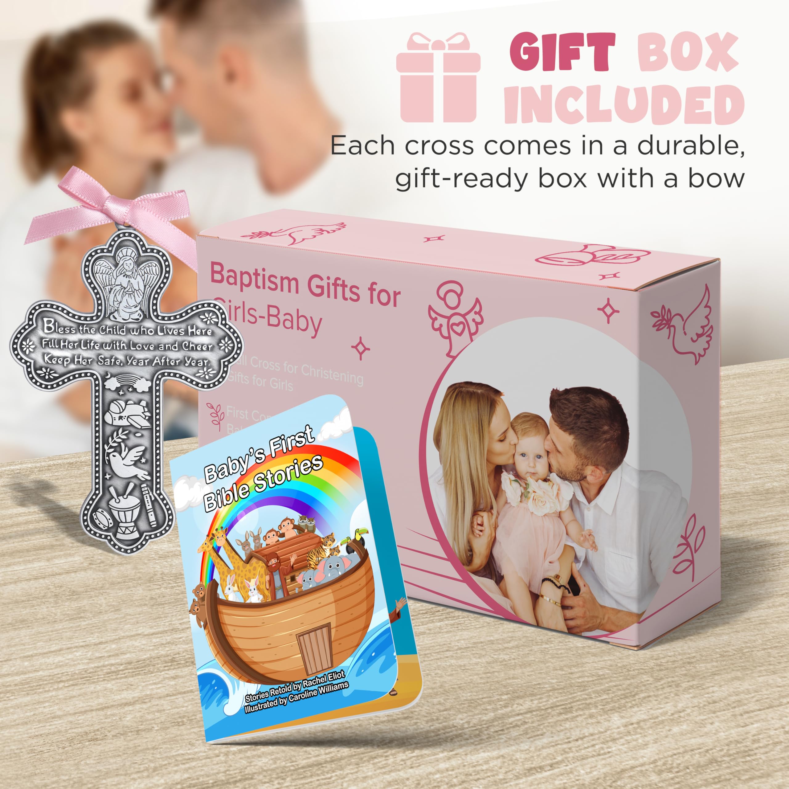 Imerance baby girl baptism display, charming keepsake for years to come.