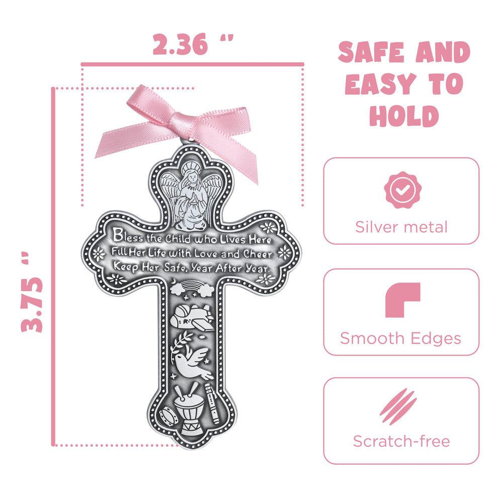 Imerance silver-tone cross detail, timeless symbol for a baptism memory.