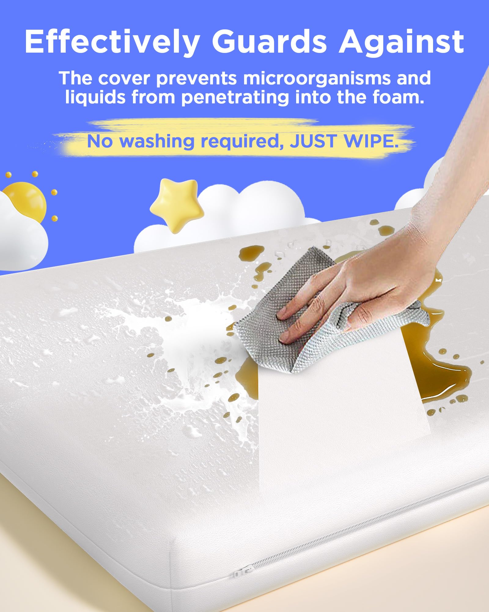 iMMDOKIN waterproof cover with side zipper helps keep spills contained and easy to wipe.