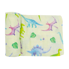 immispace dinosaur swaddle blanket close-up showing pattern and swaddling use.