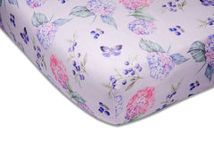 immispace Los Angeles ultra-soft muslin crib sheet hydrangea pattern shows calming nursery detail