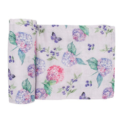 immispace Hydrangea swaddle front view shows breathable cotton-bamboo blend for cozy sleep.