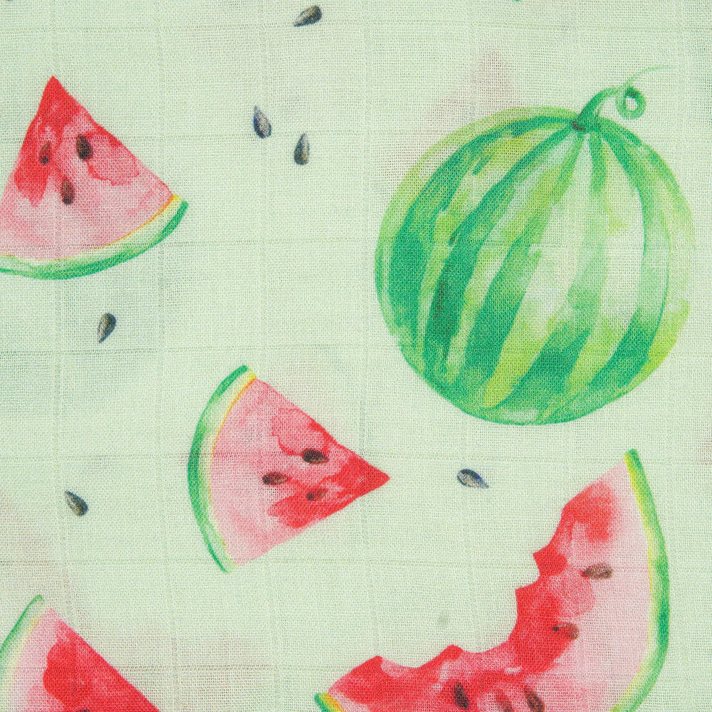 Immispace Watermelon baby wrapped swaddle showing cozy snug fit