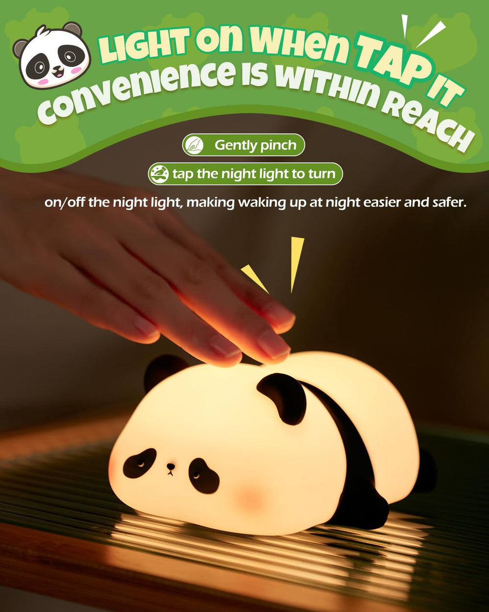 IMMORROSA panda night light rechargeable for cord-free glow at night