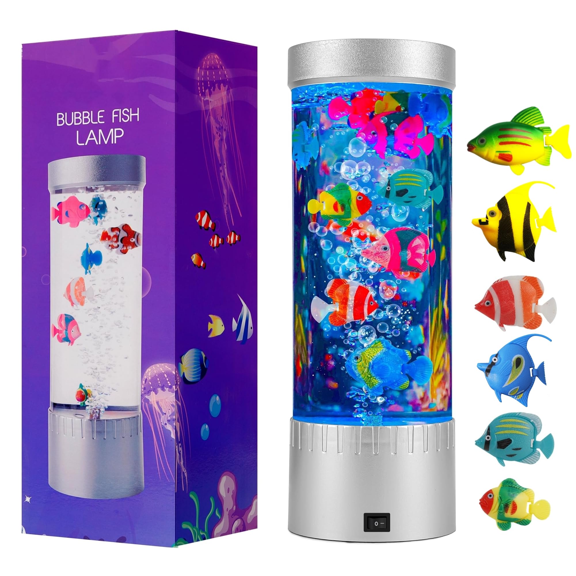 Impcenst Bubble Fish Lamp on a desk with calming aqua glow for focused work