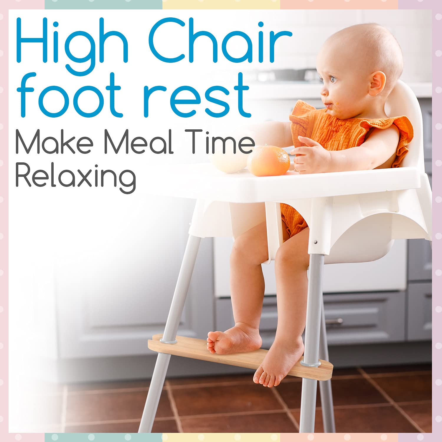 IMPRESA Bamboo Foot Rest adjustable height supports growing children during meals.