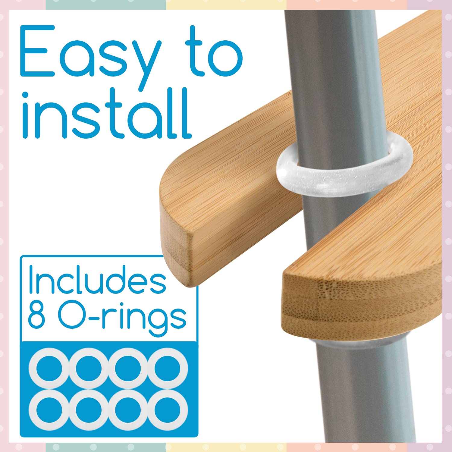 IMPRESA Bamboo Foot Rest includes rubber O-rings for easy placement and extra security.
