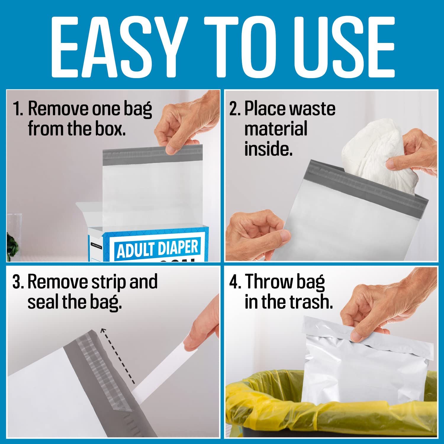 Travel-friendly IMPRESA bags enable on-the-go discreet disposal.