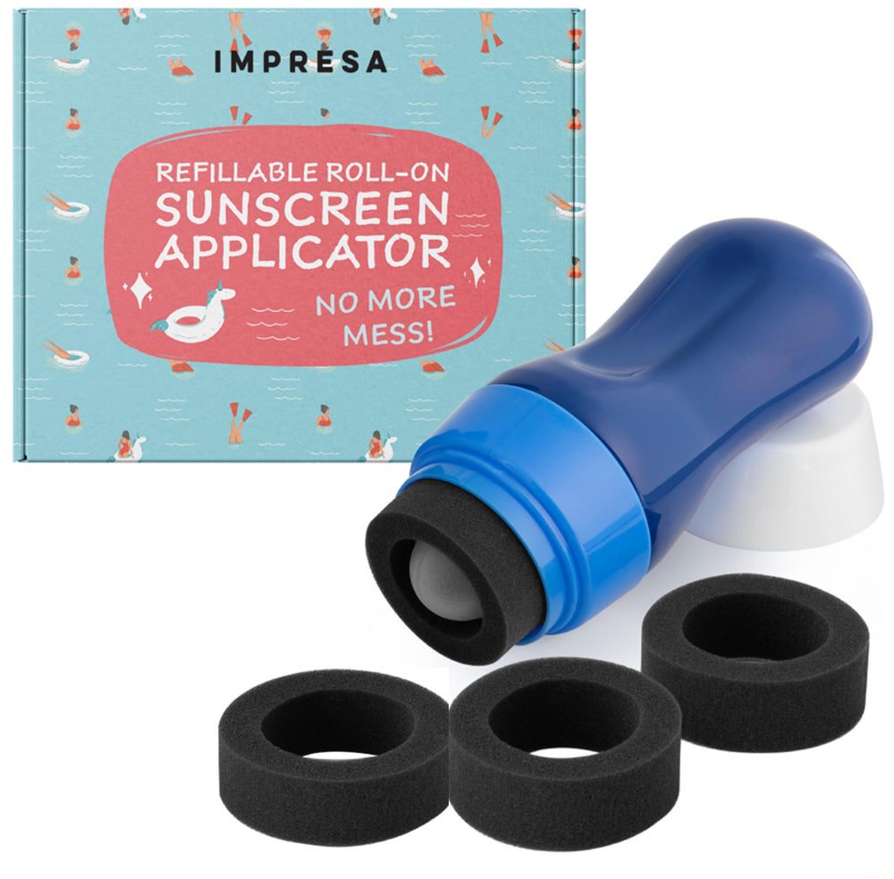 IMPRESA Sunscreen Applicator bottle showcases compact on-the-go design.