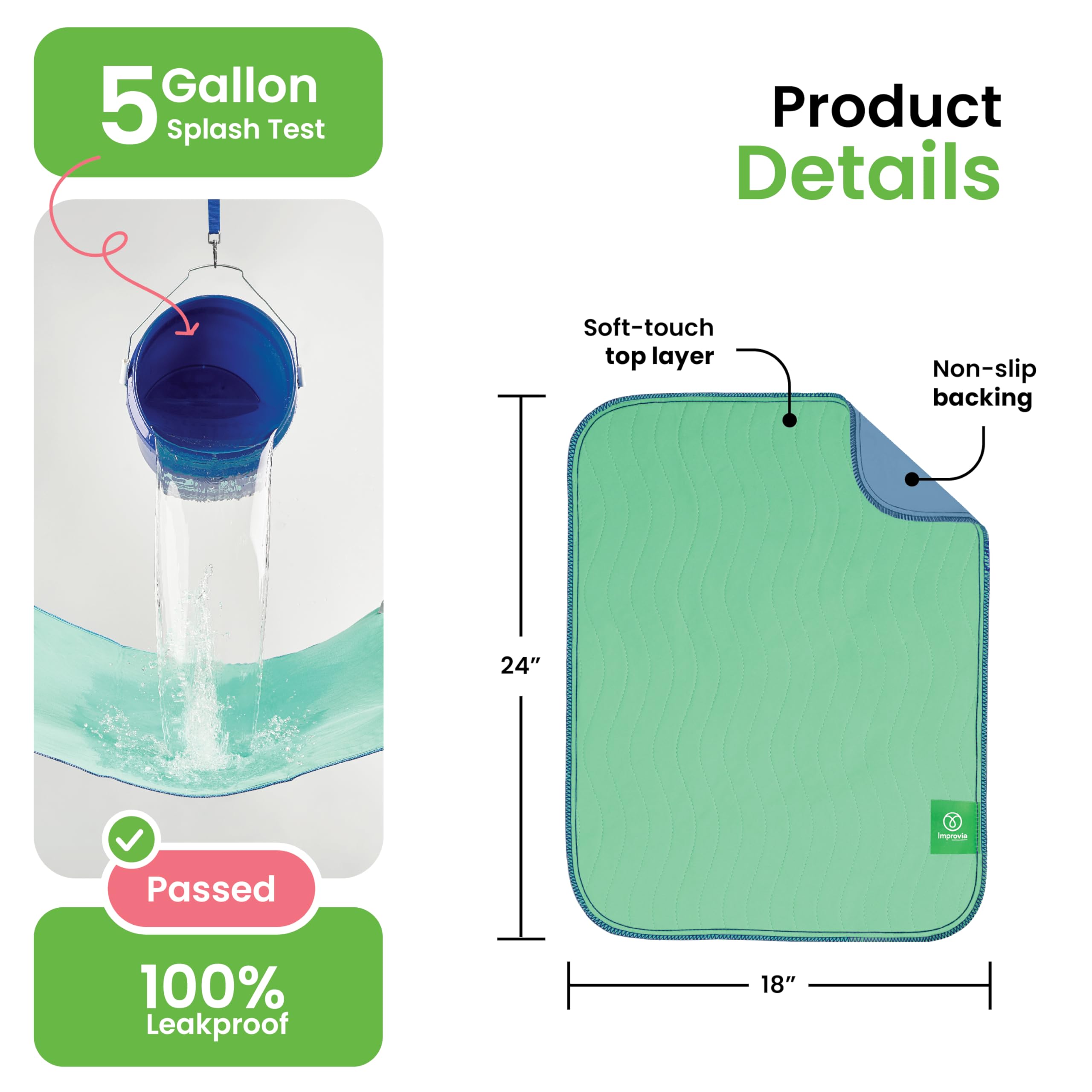 IMPROVIA bedpad designed for 500 washes while staying in place.