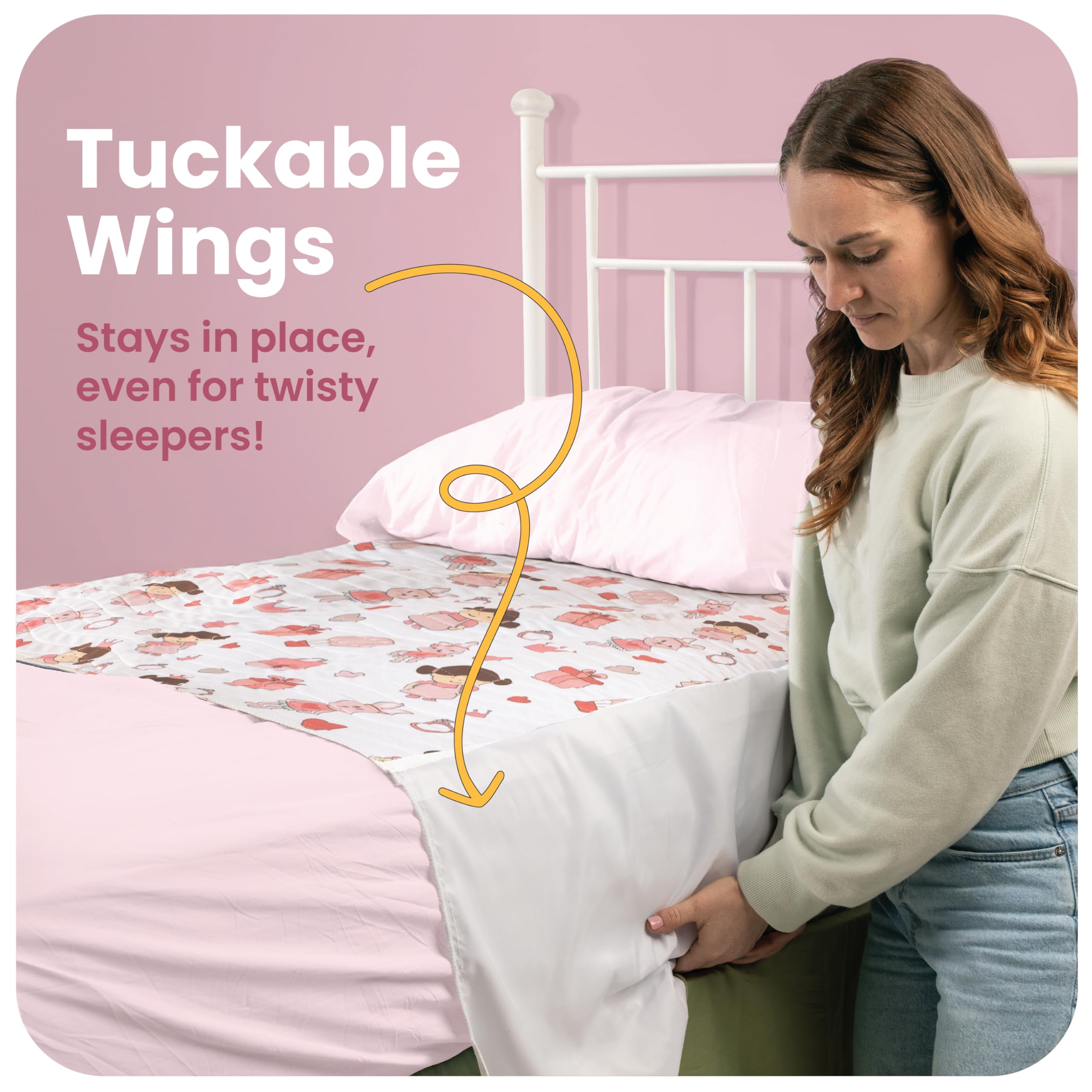 IMPROVIA pad shows tuckable wings under the mattress for secure placement