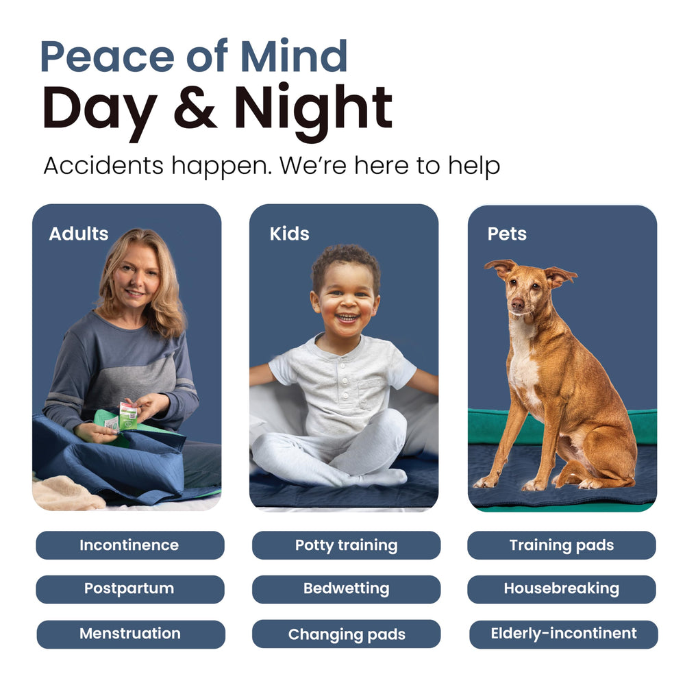 IMPROVIA four-pack underpads offer versatile protection for kids, adults, and pets.