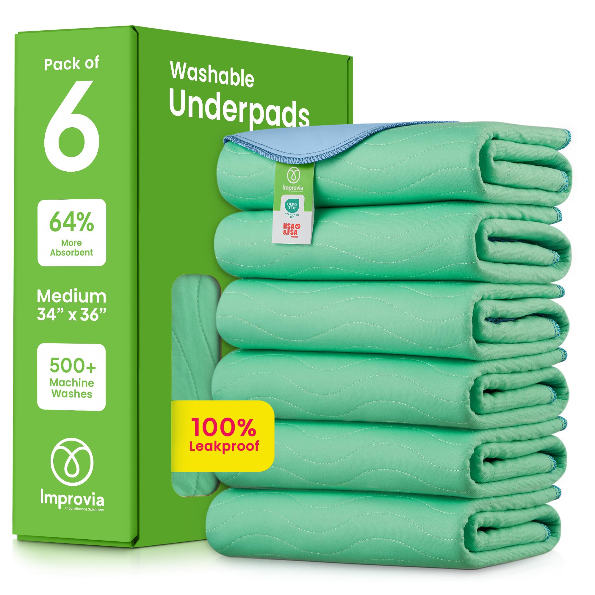 IMPROVIA Washable Underpad front view, 34x36 inches, ideal for bed protection