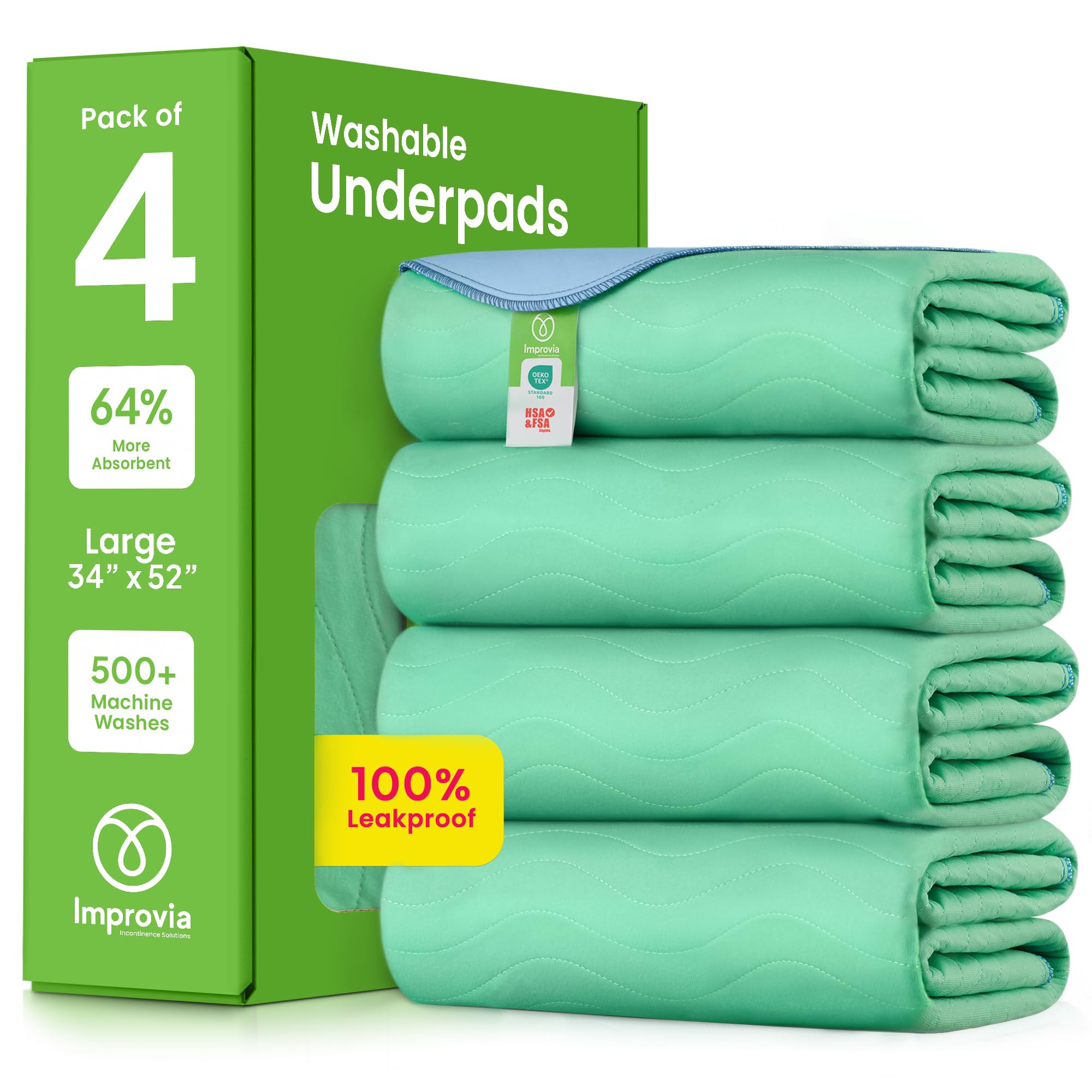 IMPROVIA Washable Underpad 34x52 four-pack protecting bed surface