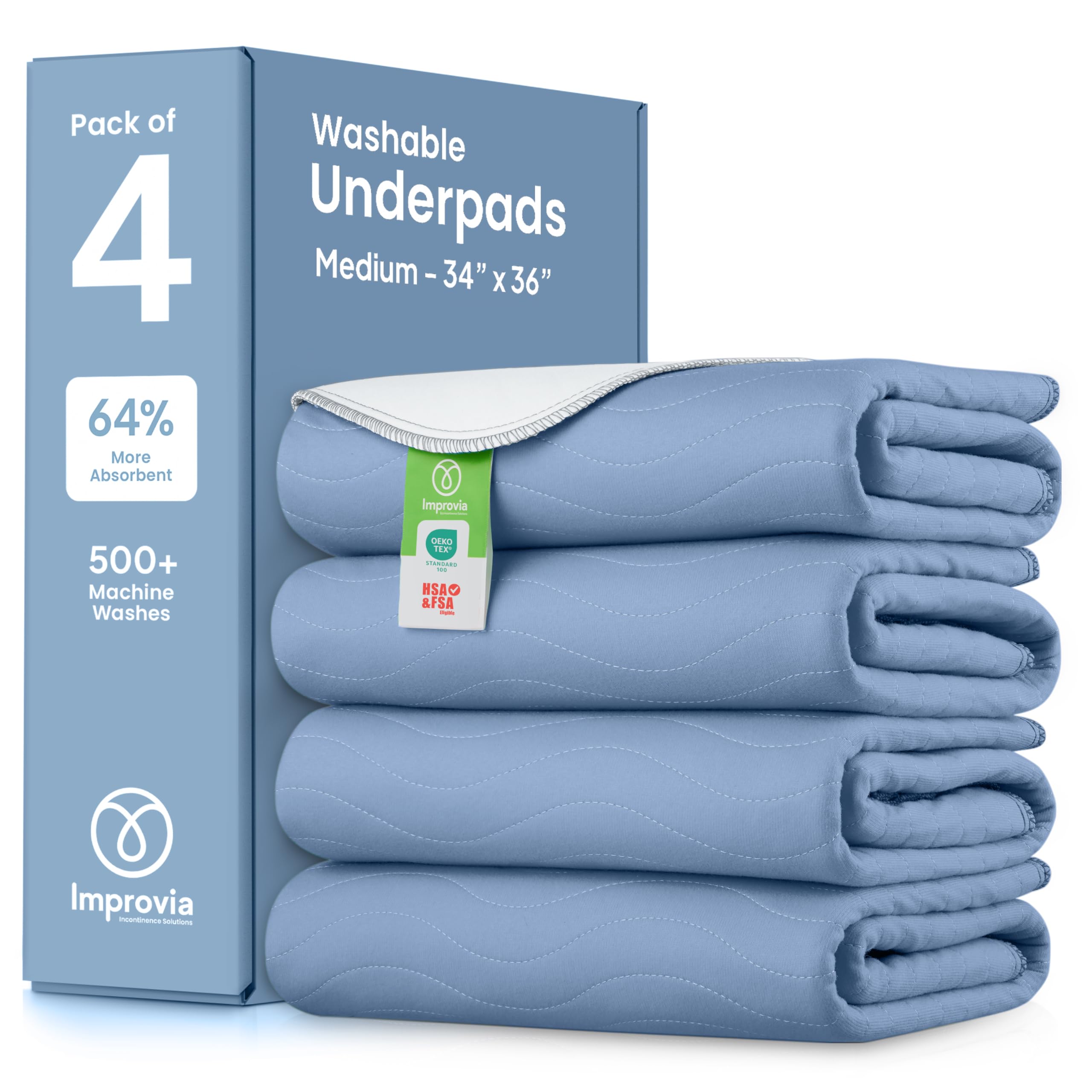 IMPROVIA Washable Underpads pack of four protecting floors with blue color and generous coverage