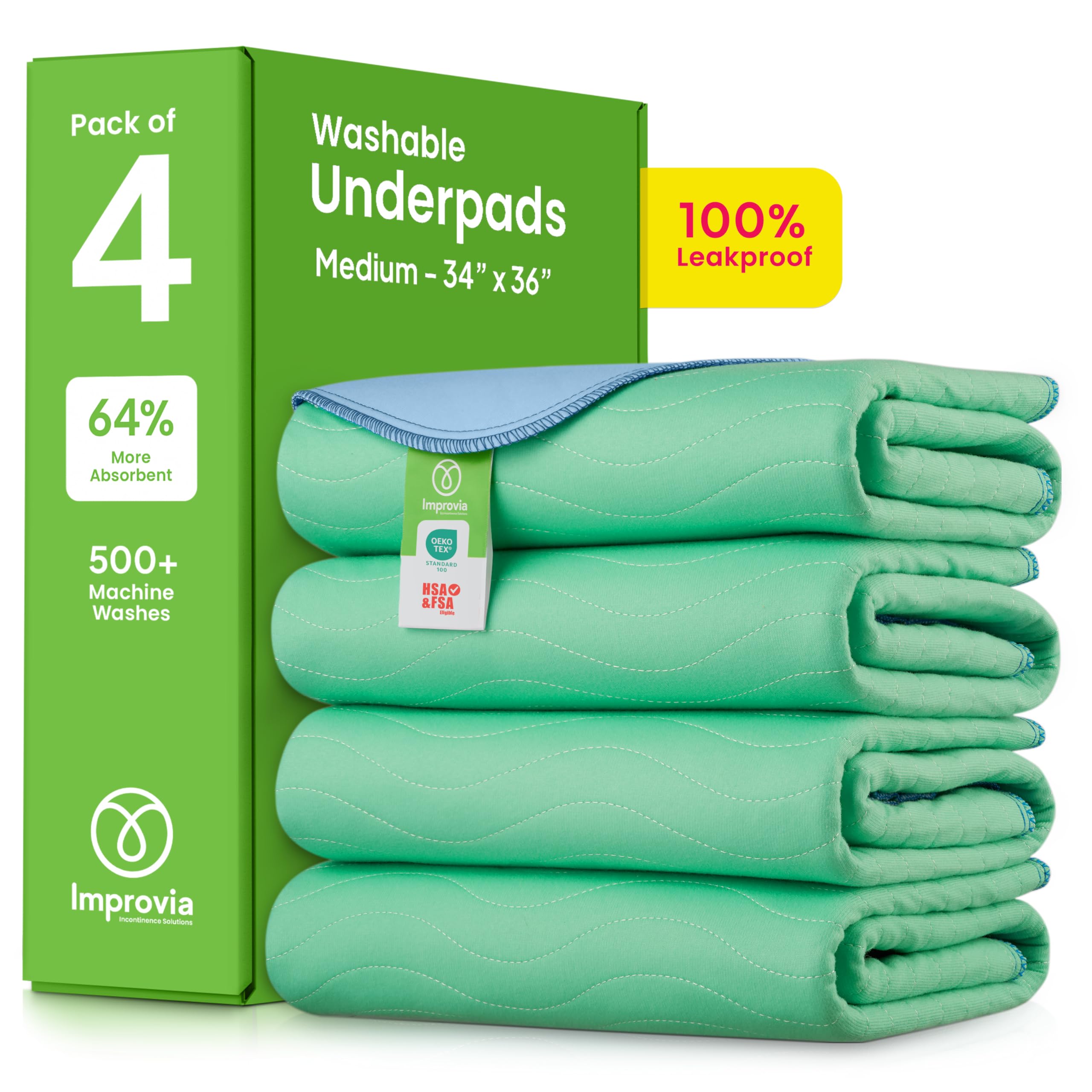 IMPROVIA Washable Underpad on bed protecting against leaks.