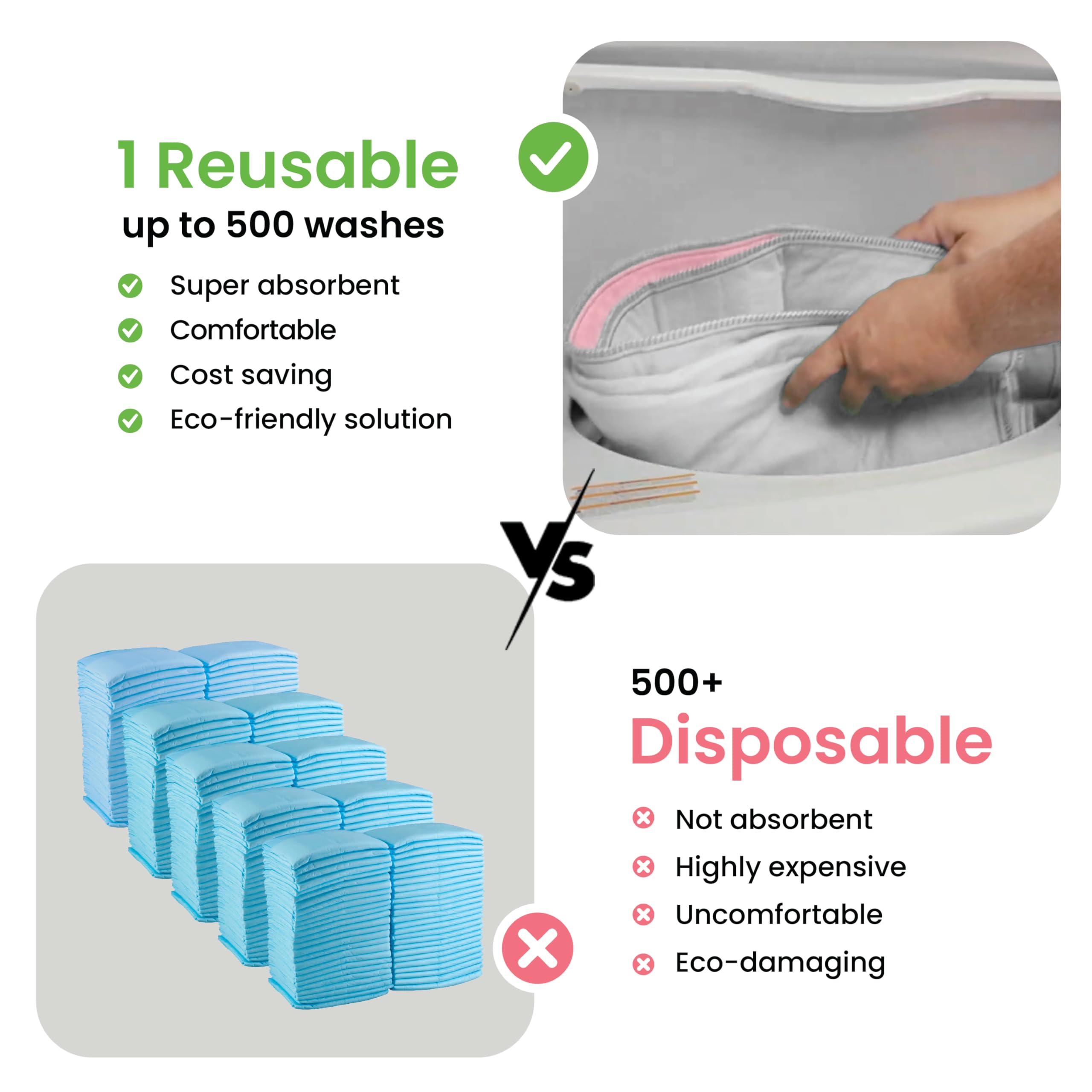 IMPROVIA washable underpads are reusable, saving disposable pads.