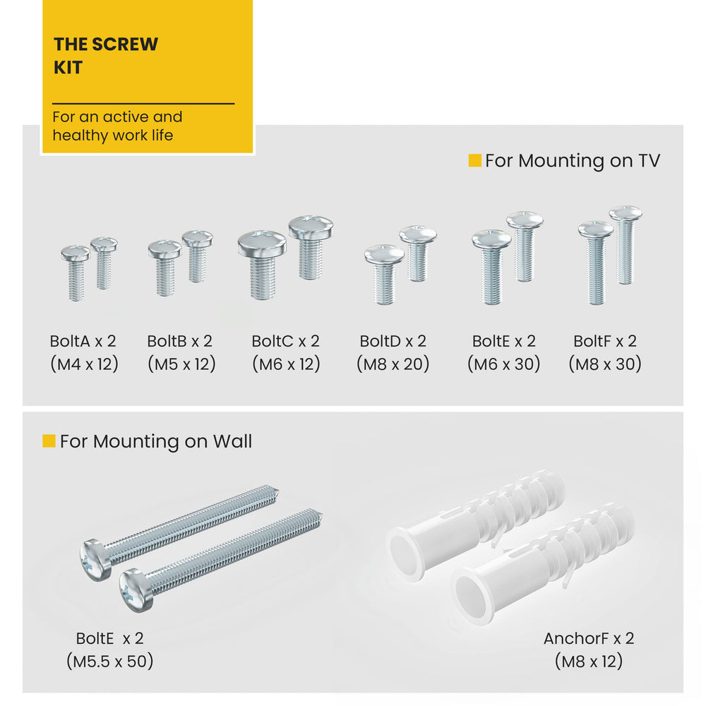 IMtKotW TV mounting screws pack includes multiple sizes for compatibility.