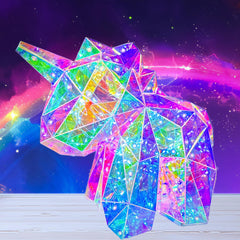 In His Name LED Unicorn Night Light closeup with holographic glow for magical ambiance.