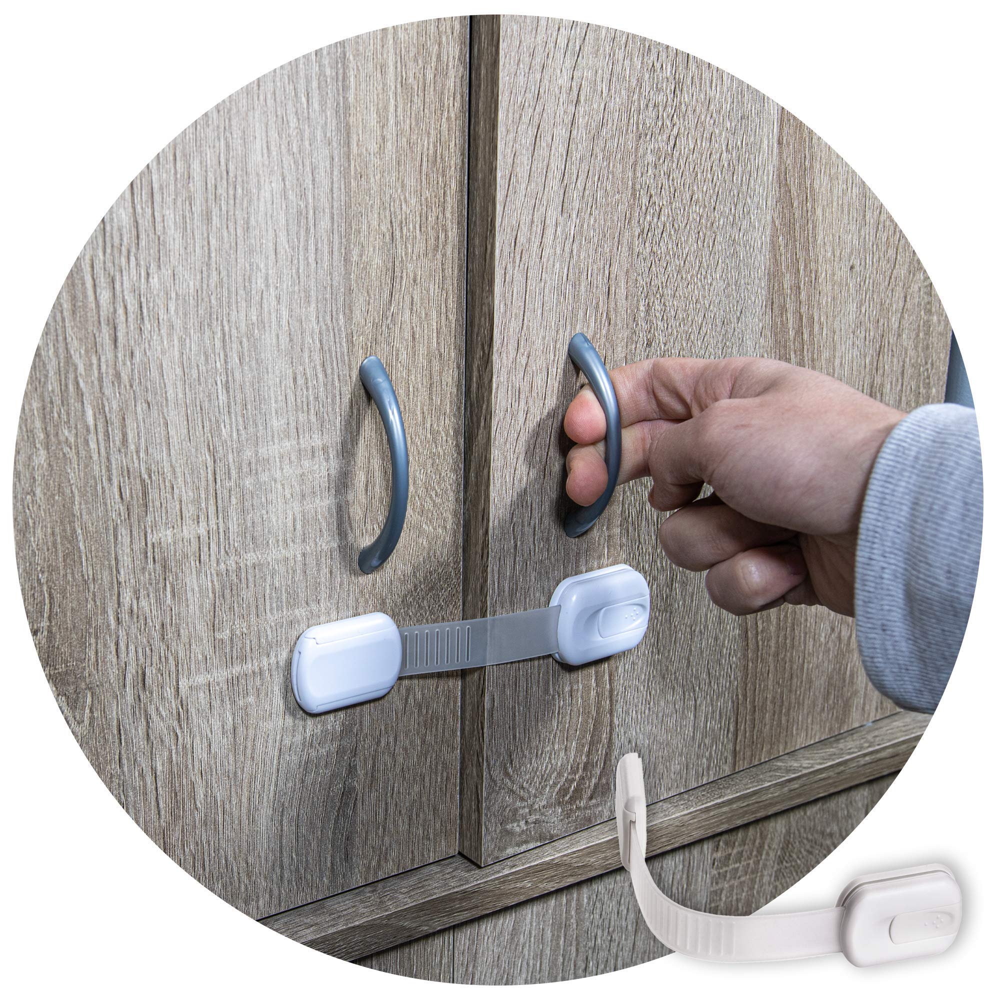 Inaya 6-pack cabinet door locks secure cabinets with tool-free installation.