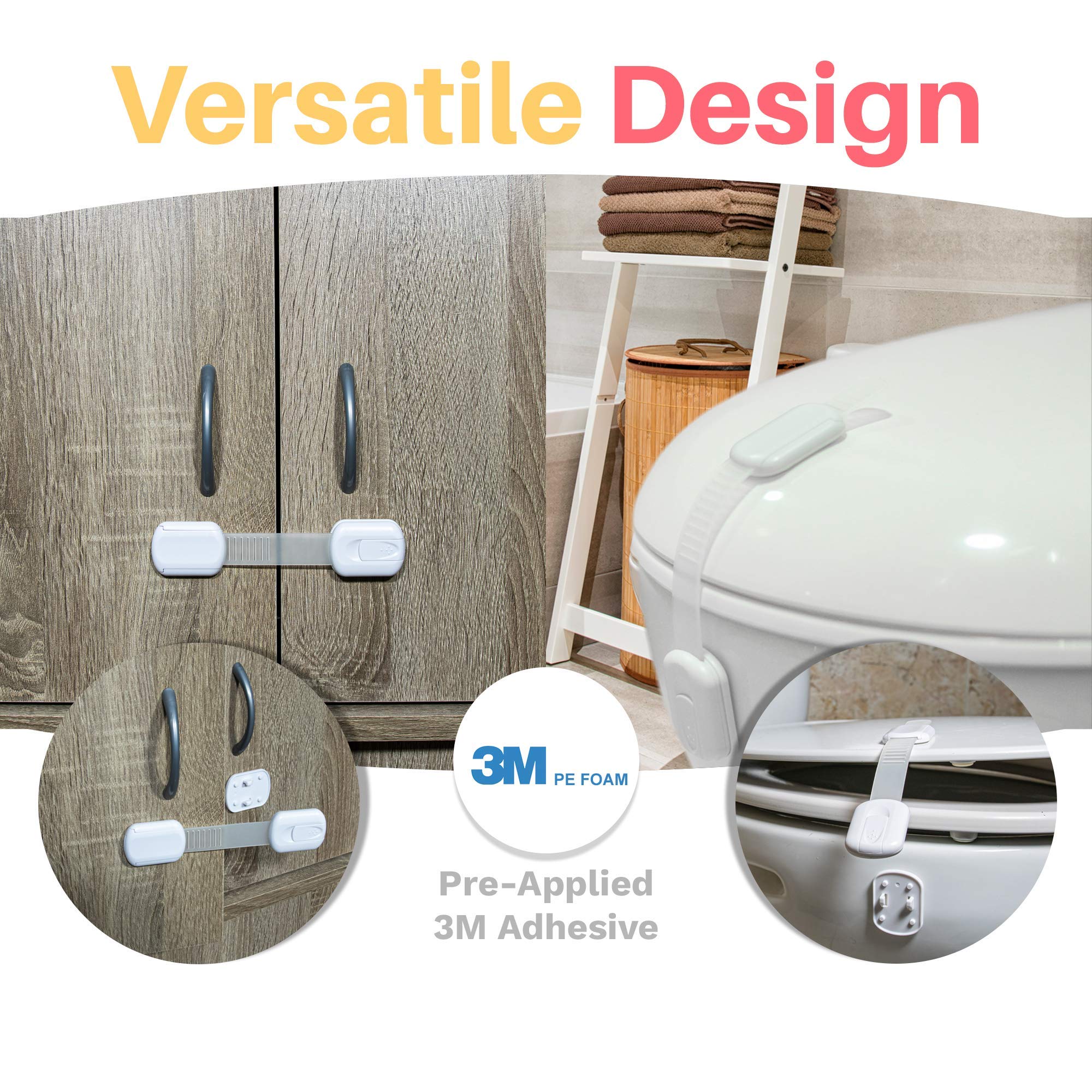 Inaya 6-pack drawer locks adjust to fit various drawers.