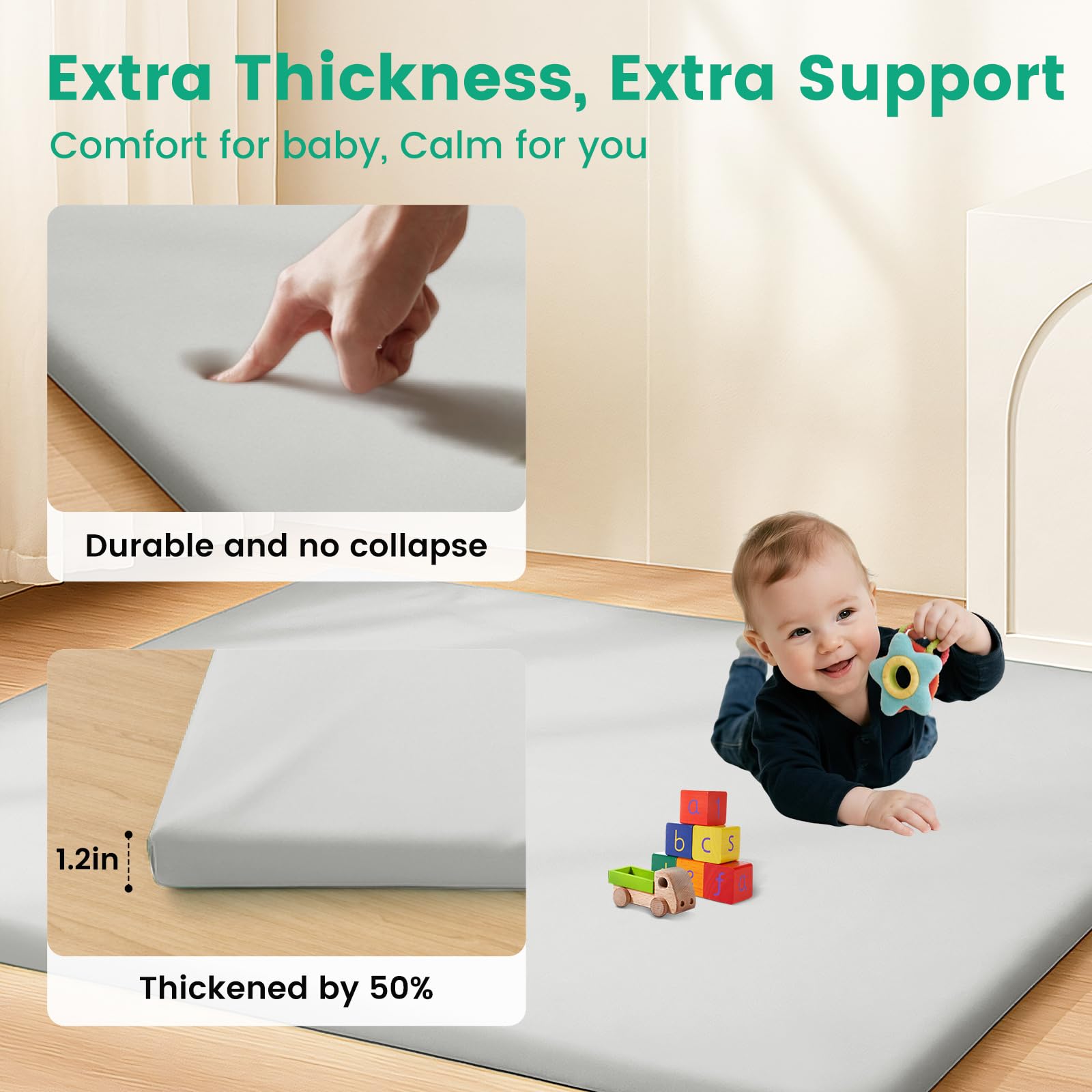 Inaya mat suitable for nursery or living room, with versatile placement options.