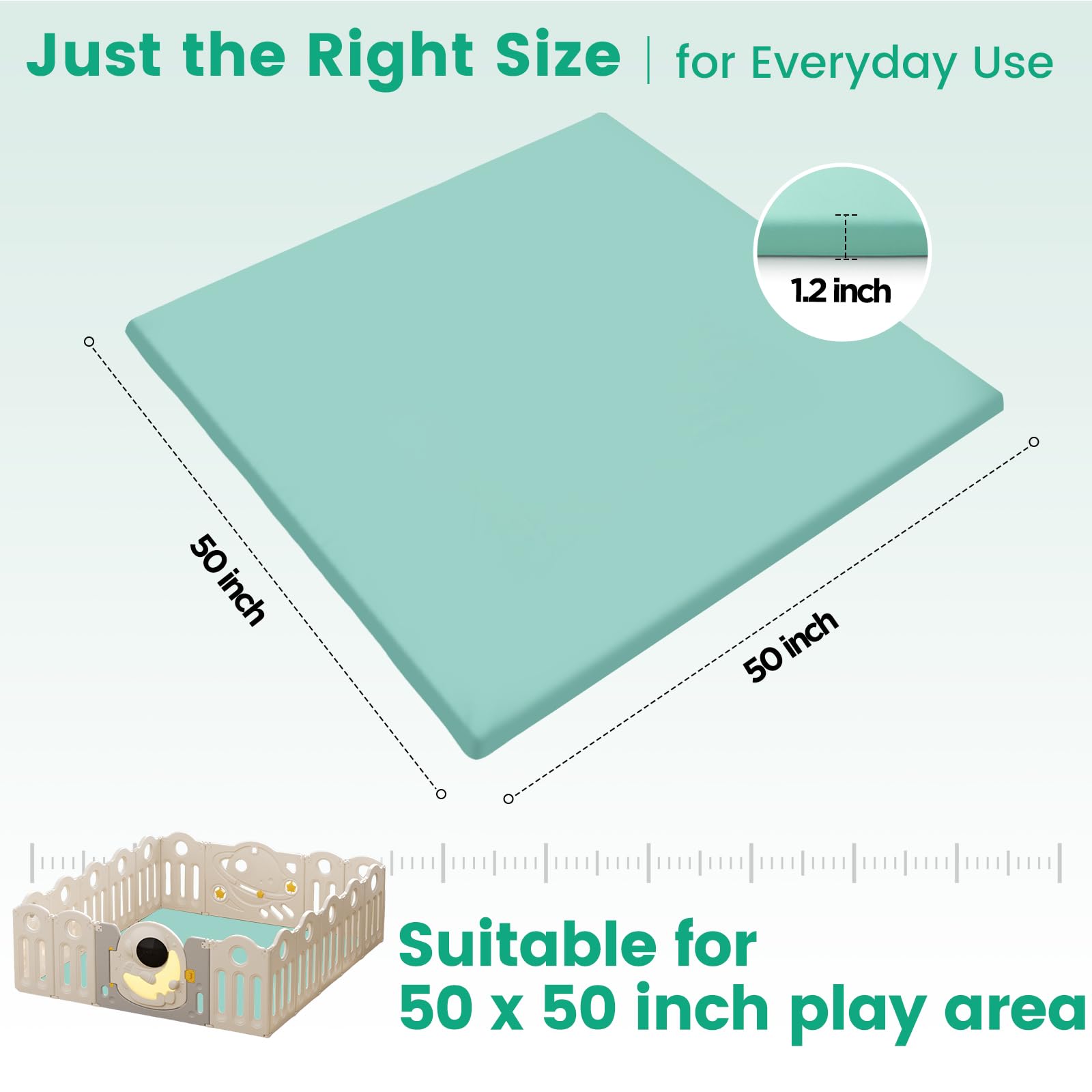 Inaya stylish green mat blends with nursery decor