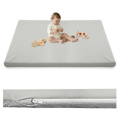 Inaya vegan leather baby play mat in grey, 50x50 inches, soft and durable.