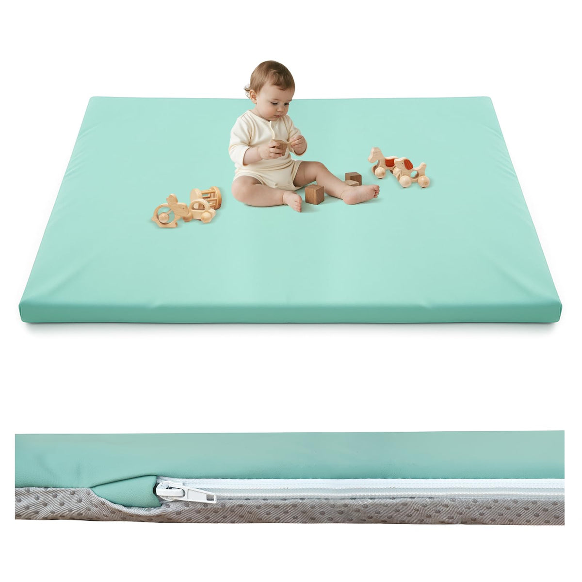 Inaya baby play mat with vegan leather surface, soft and skin-friendly for tummy time