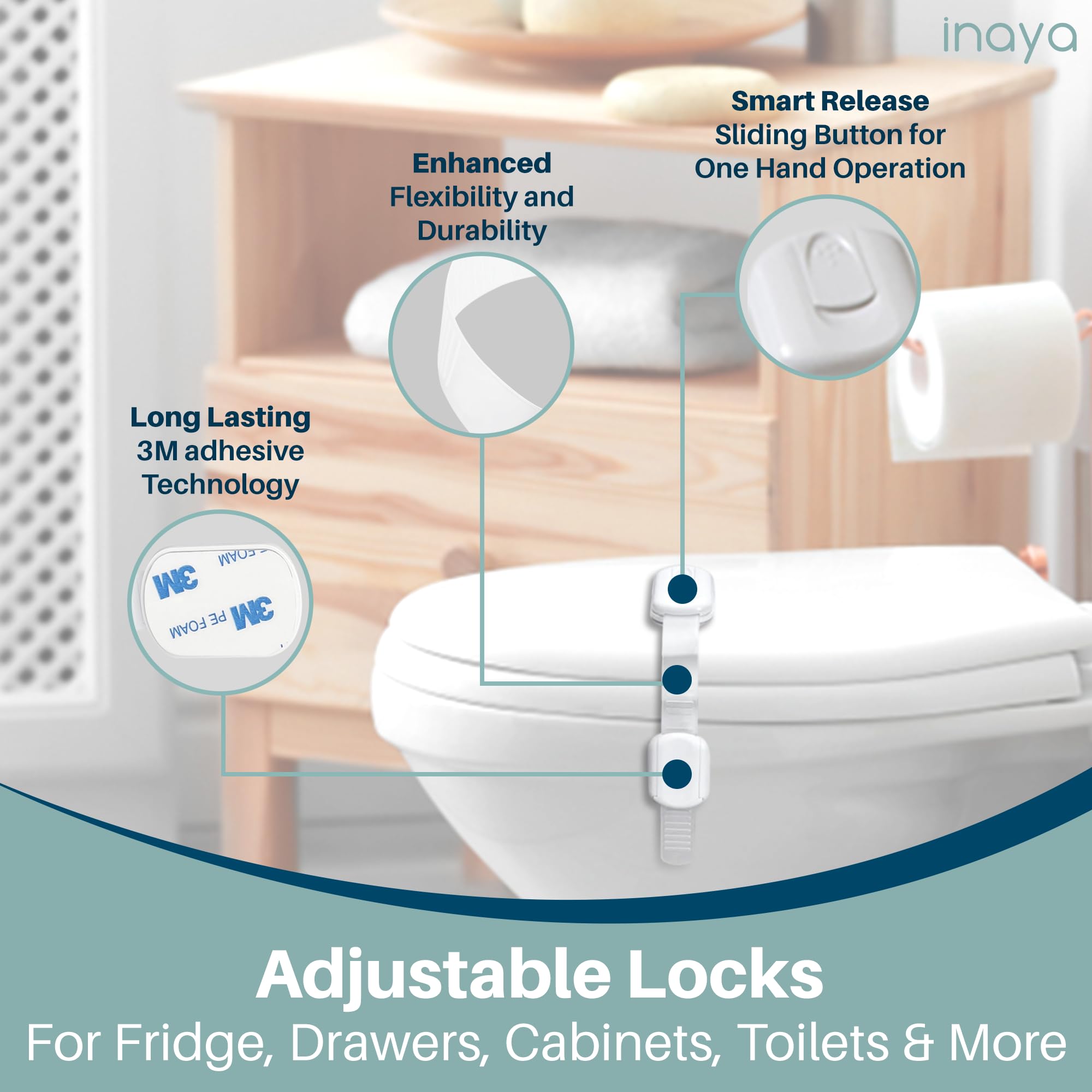 Inaya invisible cabinet locks provide discreet protection against curious hands.