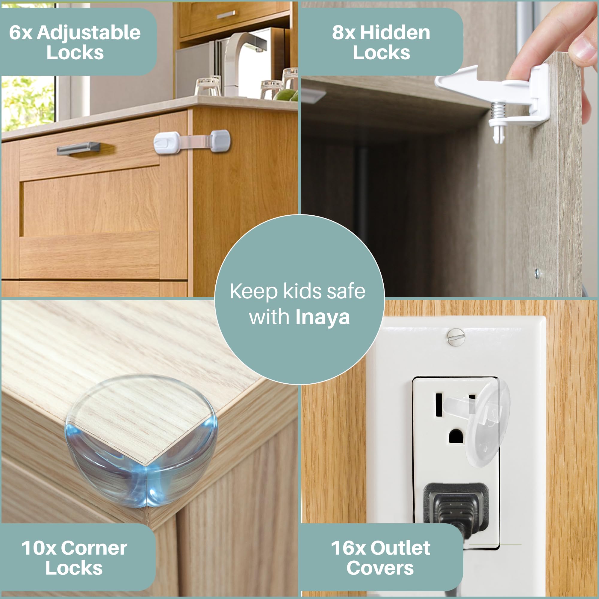 Inaya safety latches secure drawers and cabinets while maintaining interior aesthetics.