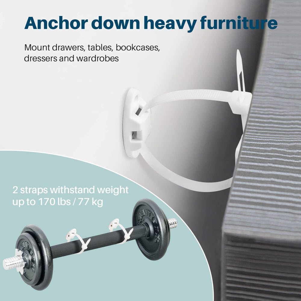 Inaya Deluxe furniture anchors support up to 85lbs for sturdy safety.
