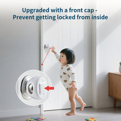Inaya universal-fit door knob safety cover on most round knobs enables easy baby proofing.