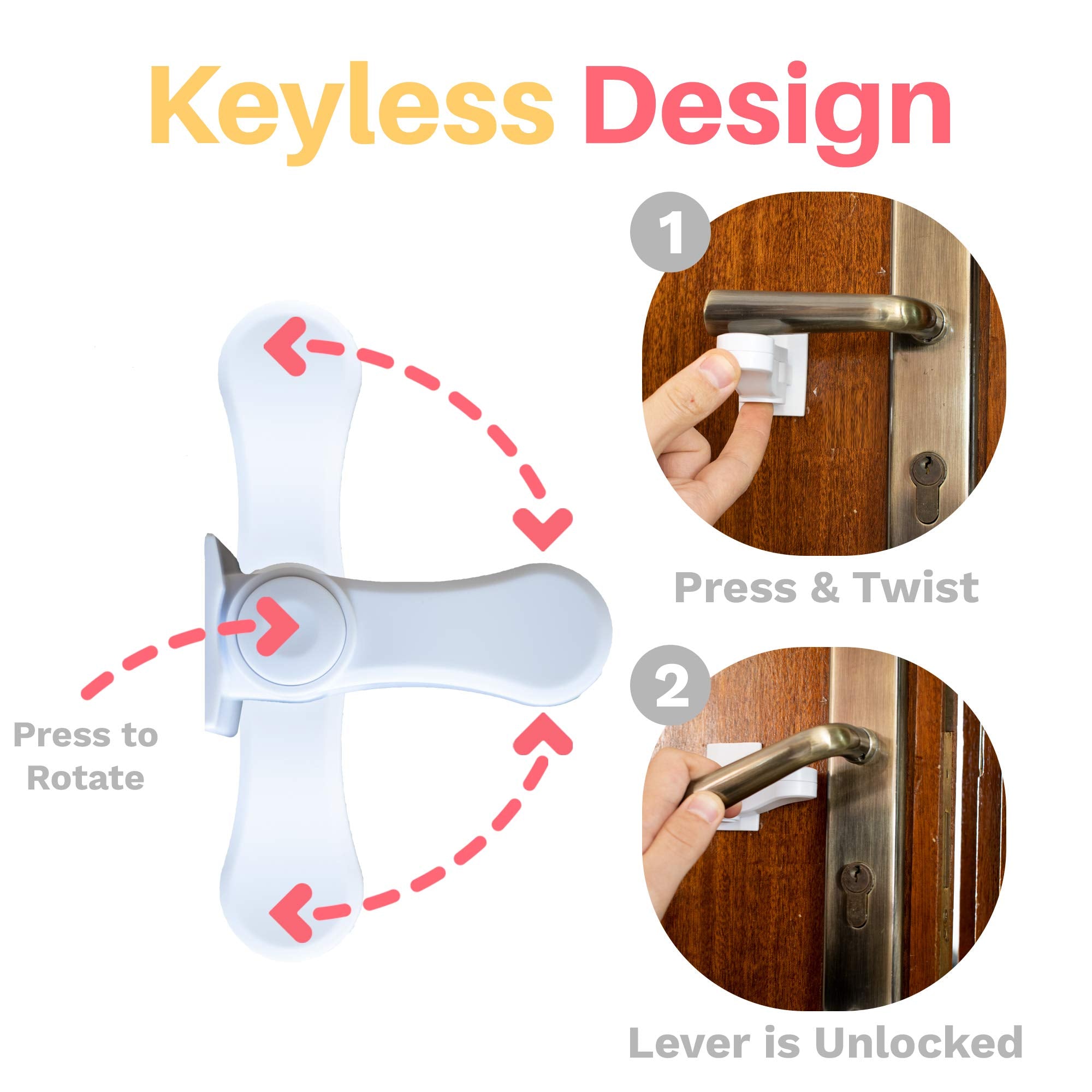 Inaya easy-install door lock showing adhesive backing for quick setup