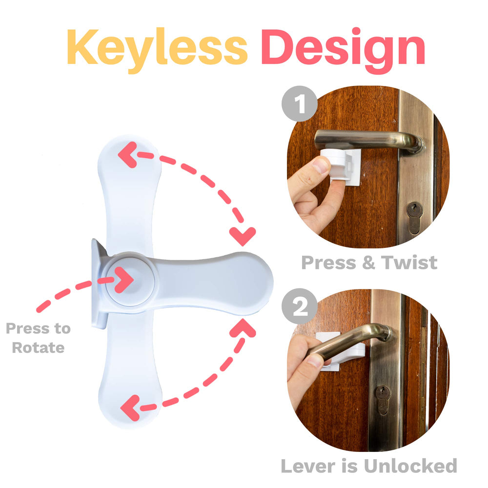 Inaya easy-install door lock showing adhesive backing for quick setup