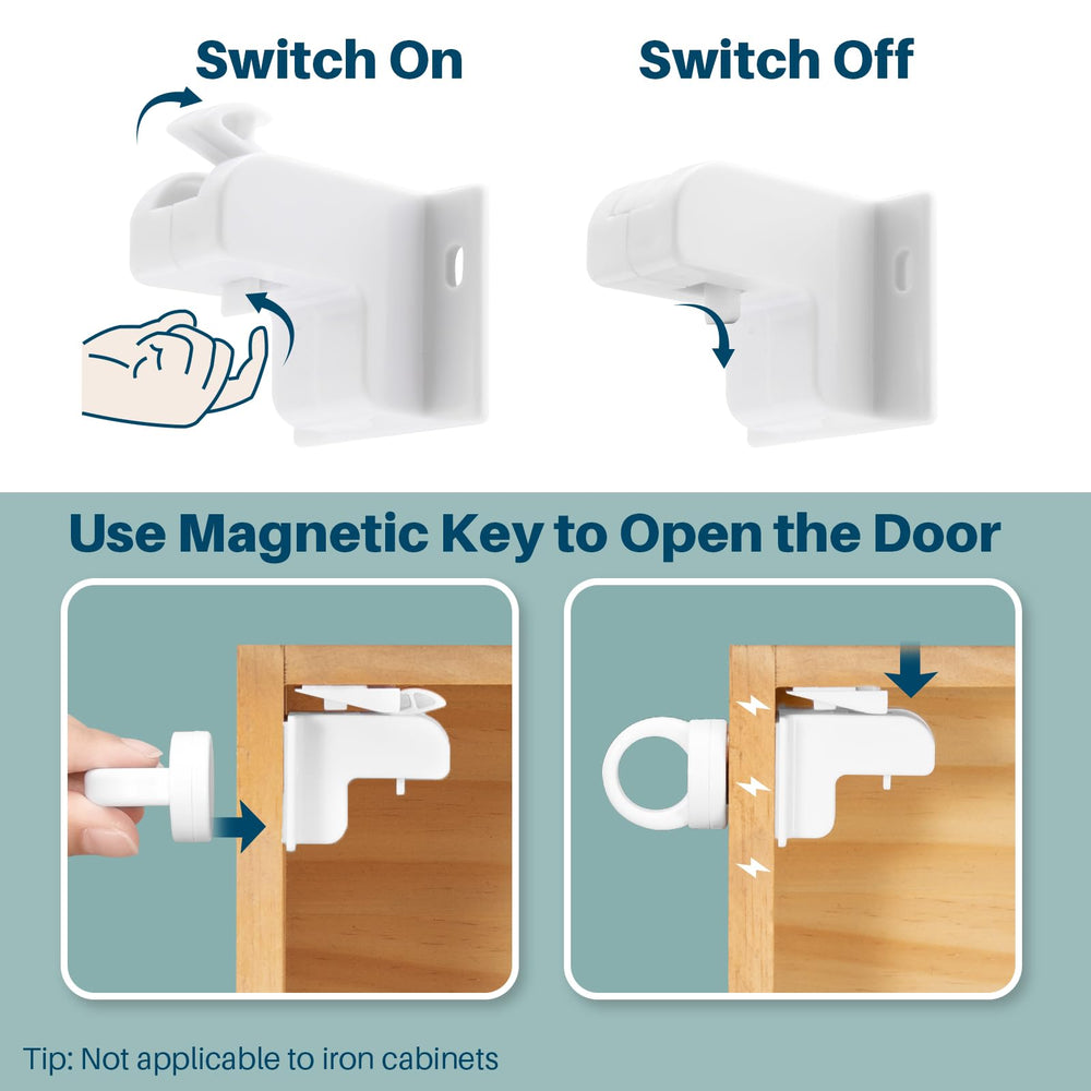 Inaya invisible design cabinet lock hidden from view for clean, child-friendly spaces.